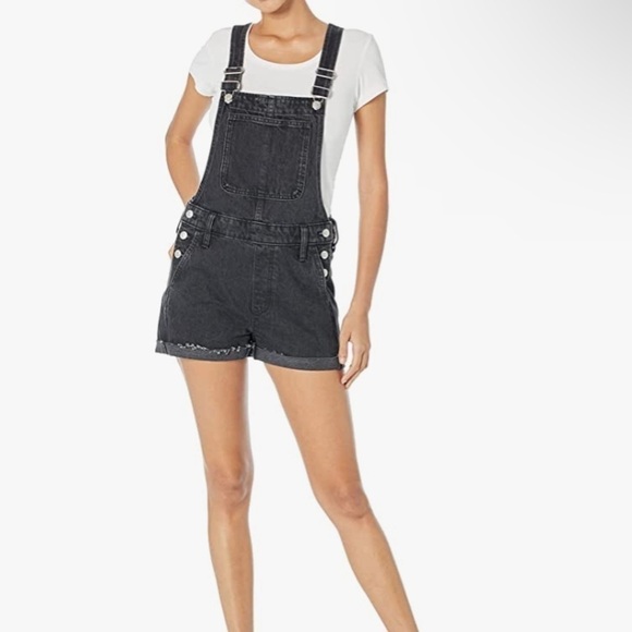 Madewell High Rise Washed Black Denim Adirondack Short Overalls - Picture 2 of 16